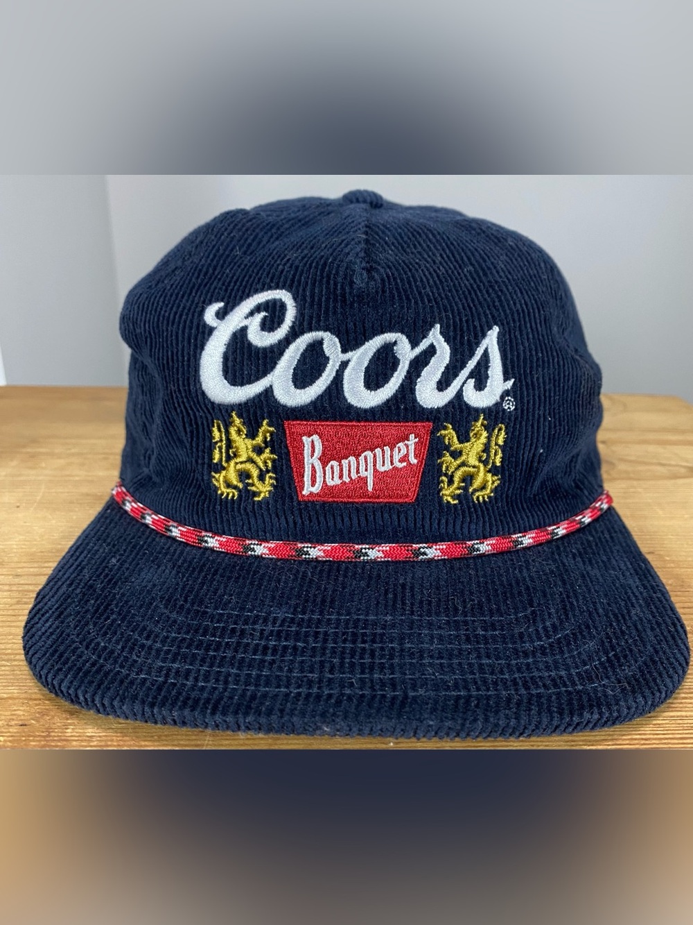Coors Banquet Navy Corduroy Rope Snapback Hat Embroidered Beer Promo Cap